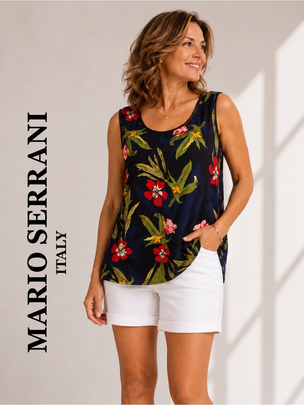 •Mario Serrani Italy Floral Sleeveless Blouse Black Multicolor Size Large